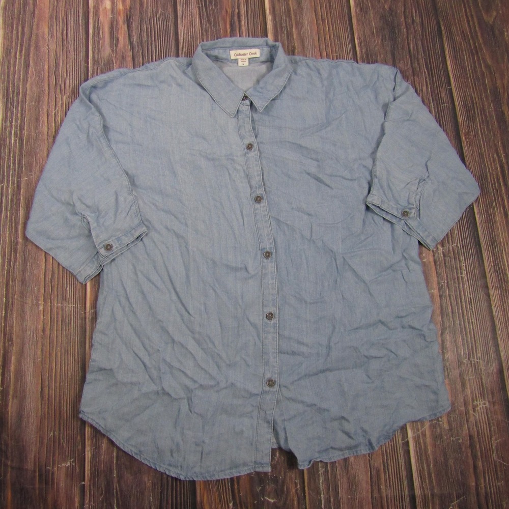 Coldwater Creek Womens Medium Blue Chambray Button Up Tunic Shirt‎ 3/4 Sleeve